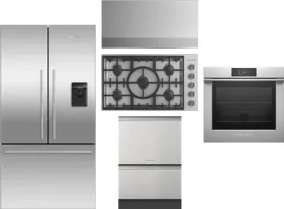 5 Piece Package Includes Refrigerator, Cooktop, Wall Oven, Hood And Dishwasher